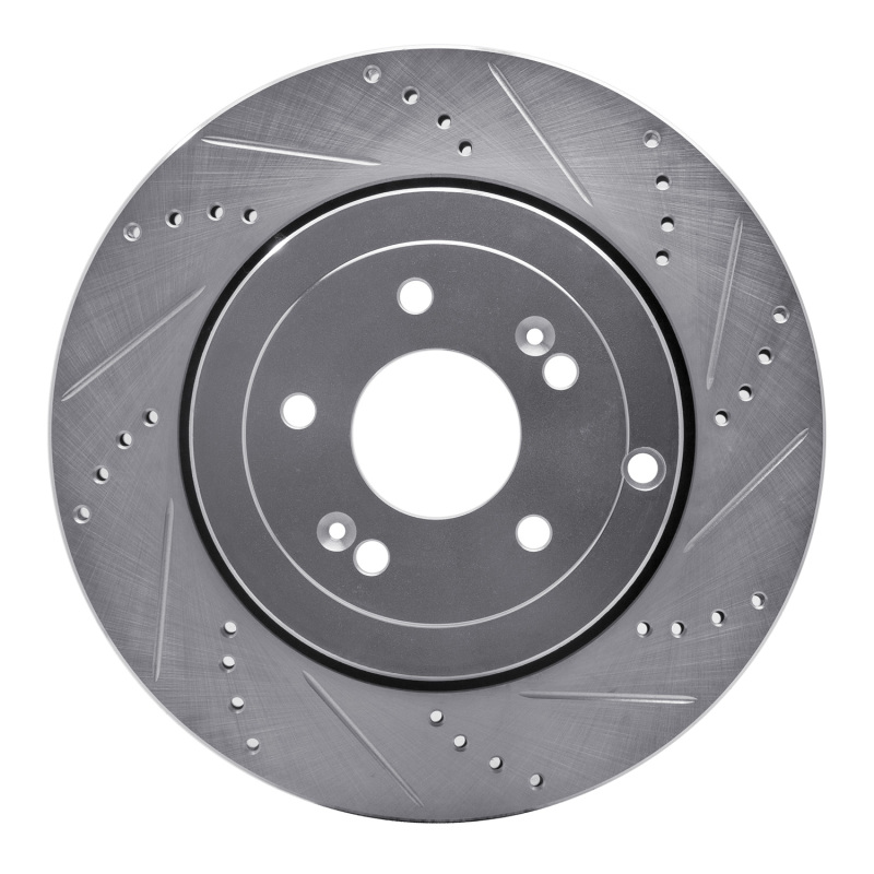 Hyundai Genesis Coupe Brake Rotor (1) - Rear Right - R1 Concepts - Drilled & Slotted - Silver - `10-`16